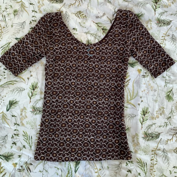 Brown Flower Mesh Scoop Neck Fitted Top - Picture 7 of 7